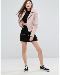 Женская розовая кожаная косуха от New Look