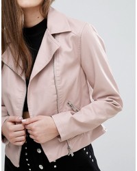 Женская розовая кожаная косуха от New Look