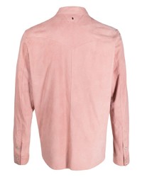 Мужская розовая кожаная рубашка с длинным рукавом от Salvatore Santoro