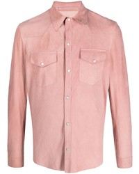 Мужская розовая кожаная рубашка с длинным рукавом от Salvatore Santoro