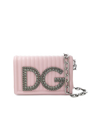 Розовая кожаная стеганая сумка через плечо от Dolce & Gabbana