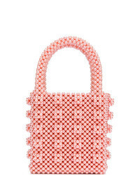 Розовая кожаная сумка-мешок с украшением