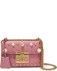 Женская розовая кожаная сумка с украшением от Gucci