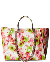 Розовая кожаная сумка с цветочным принтом