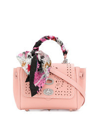Розовая кожаная сумка-саквояж с украшением