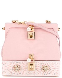 Розовая кожаная сумка-саквояж с украшением от Dolce & Gabbana
