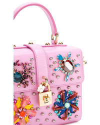 Розовая кожаная сумка-саквояж с украшением от Dolce & Gabbana