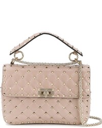 Розовая кожаная сумка-саквояж с украшением от Valentino Garavani