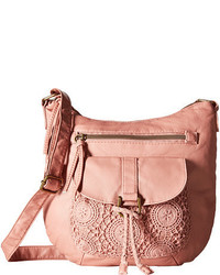 Розовая кожаная сумка через плечо с вышивкой