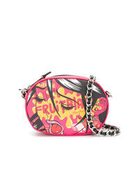 Розовая кожаная сумка через плечо с принтом от Moschino