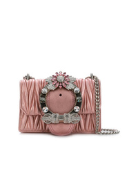 Розовая кожаная сумка через плечо с украшением от Miu Miu