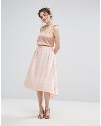 Розовая короткая юбка-солнце в горизонтальную полоску