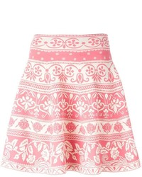 Розовая короткая юбка-солнце с цветочным принтом от Alexander McQueen
