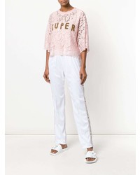 Розовая кружевная блуза с коротким рукавом от Forte Dei Marmi Couture