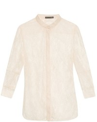 Розовая кружевная блузка с цветочным принтом