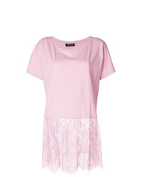 Женская розовая кружевная футболка с круглым вырезом от Twin-Set