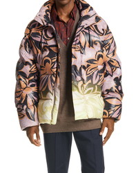 Розовая куртка-пуховик с цветочным принтом