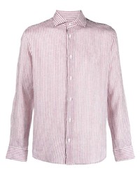 Мужская розовая льняная рубашка с длинным рукавом в вертикальную полоску от Altea