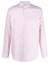 Мужская розовая льняная рубашка с длинным рукавом в вертикальную полоску от Canali