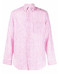Мужская розовая льняная рубашка с длинным рукавом в вертикальную полоску от Etro