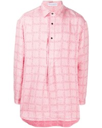 Мужская розовая льняная рубашка с длинным рукавом в клетку от JW Anderson