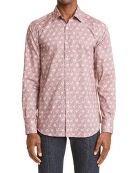 Розовая льняная рубашка с длинным рукавом с цветочным принтом