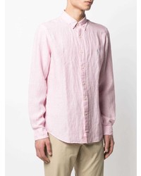 Мужская розовая льняная рубашка с длинным рукавом от Polo Ralph Lauren