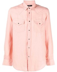 Мужская розовая льняная рубашка с длинным рукавом от Diesel