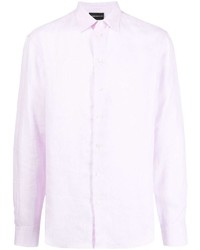 Мужская розовая льняная рубашка с длинным рукавом от Emporio Armani