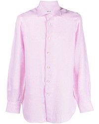 Мужская розовая льняная рубашка с длинным рукавом от Kiton