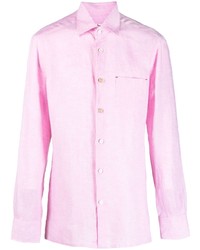 Мужская розовая льняная рубашка с длинным рукавом от Kiton