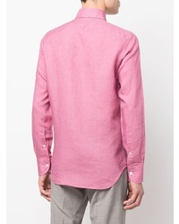 Мужская розовая льняная рубашка с длинным рукавом от Canali