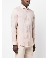 Мужская розовая льняная рубашка с длинным рукавом от Brunello Cucinelli