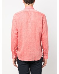 Мужская розовая льняная рубашка с длинным рукавом от Canali