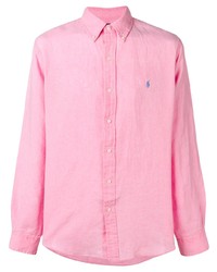 Мужская розовая льняная рубашка с длинным рукавом от Ralph Lauren