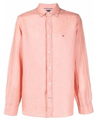 Мужская розовая льняная рубашка с длинным рукавом от Tommy Hilfiger