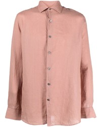 Мужская розовая льняная рубашка с длинным рукавом от Zegna