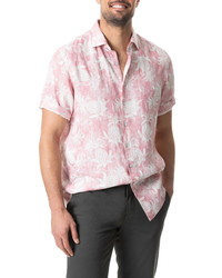 Розовая льняная рубашка с коротким рукавом с принтом