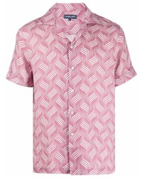 Мужская розовая льняная рубашка с коротким рукавом с принтом от Frescobol Carioca