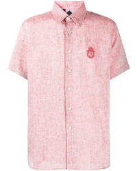 Мужская розовая льняная рубашка с коротким рукавом от Billionaire