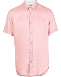 Мужская розовая льняная рубашка с коротким рукавом от BOSS