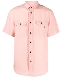 Мужская розовая льняная рубашка с коротким рукавом от Diesel