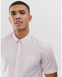 Мужская розовая льняная рубашка с коротким рукавом от French Connection