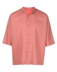Мужская розовая льняная рубашка с коротким рукавом от Homme Plissé Issey Miyake