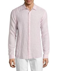 Розовая льняная футболка-поло
