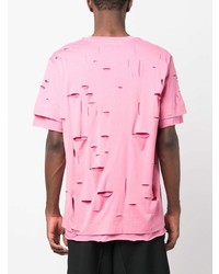 Мужская розовая рваная футболка с круглым вырезом от Givenchy