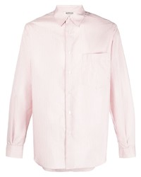 Мужская розовая рубашка с длинным рукавом в вертикальную полоску от Auralee