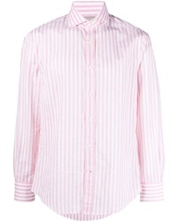 Мужская розовая рубашка с длинным рукавом в вертикальную полоску от Brunello Cucinelli