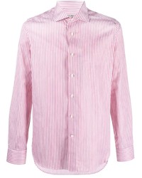 Мужская розовая рубашка с длинным рукавом в вертикальную полоску от Canali