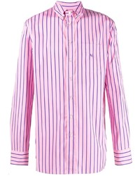 Мужская розовая рубашка с длинным рукавом в вертикальную полоску от Etro